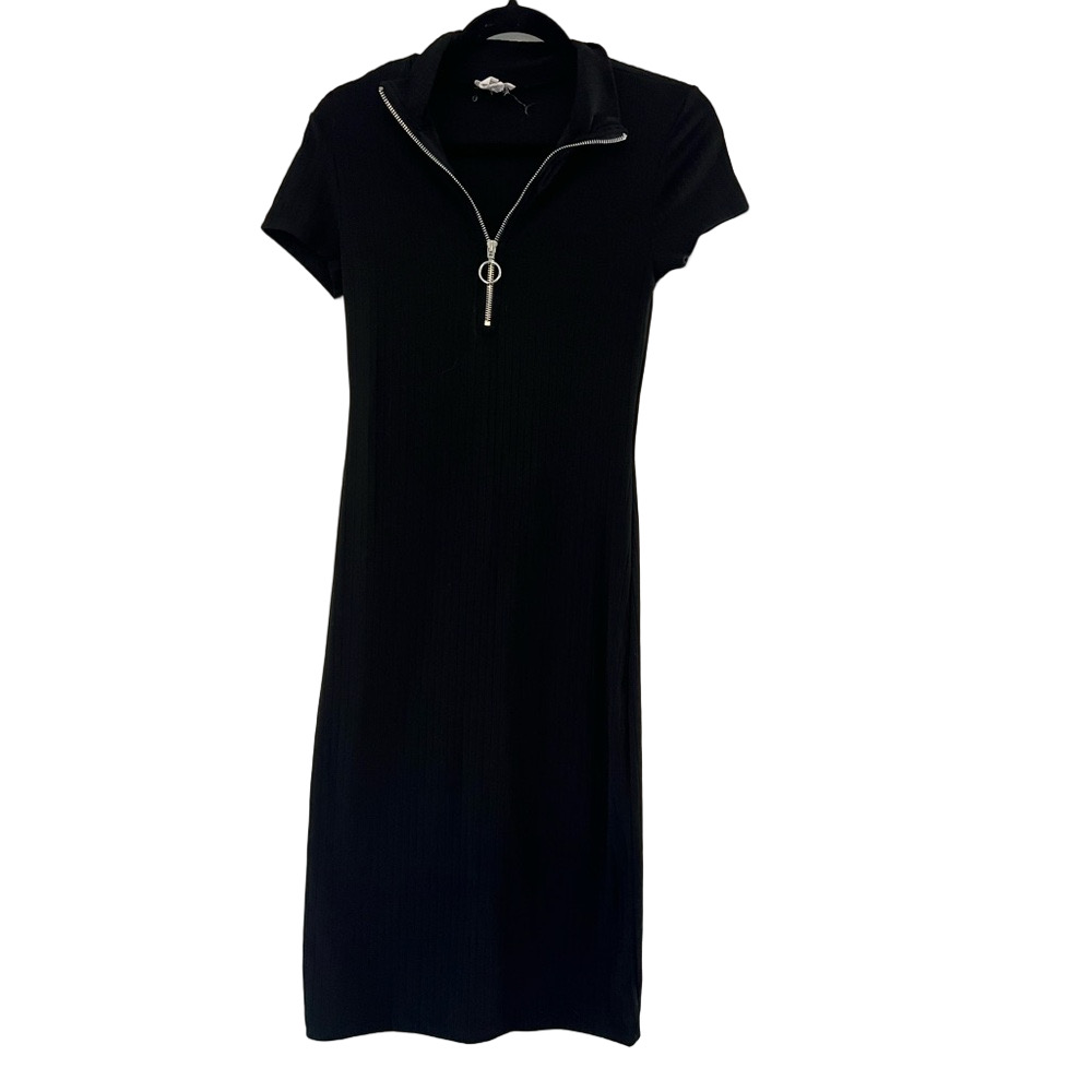 Love Wish Black Mini Dress with Zipper Detail